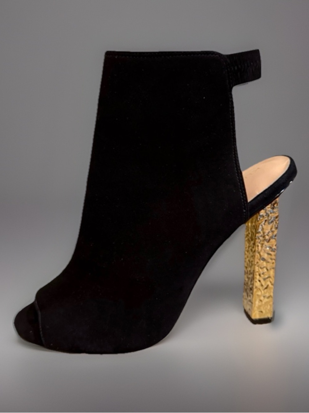 Kurt Keiger Black Suede Leather and Gold Heeled Peep toe Booties